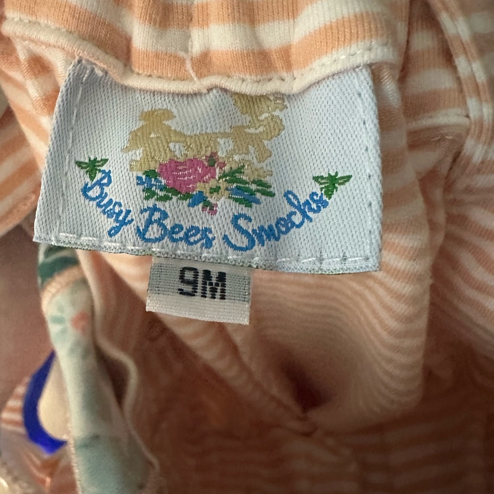 Busy Bee Smocks - Girls Pumpkin Romper Pink Stripe and Floral | 9M - Picture 7 of 8